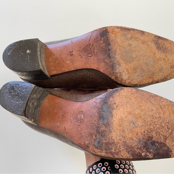 Vintage 70s Gucci Block Heel Loafers with Gold Accent Size 35 - Picture 8 of 11